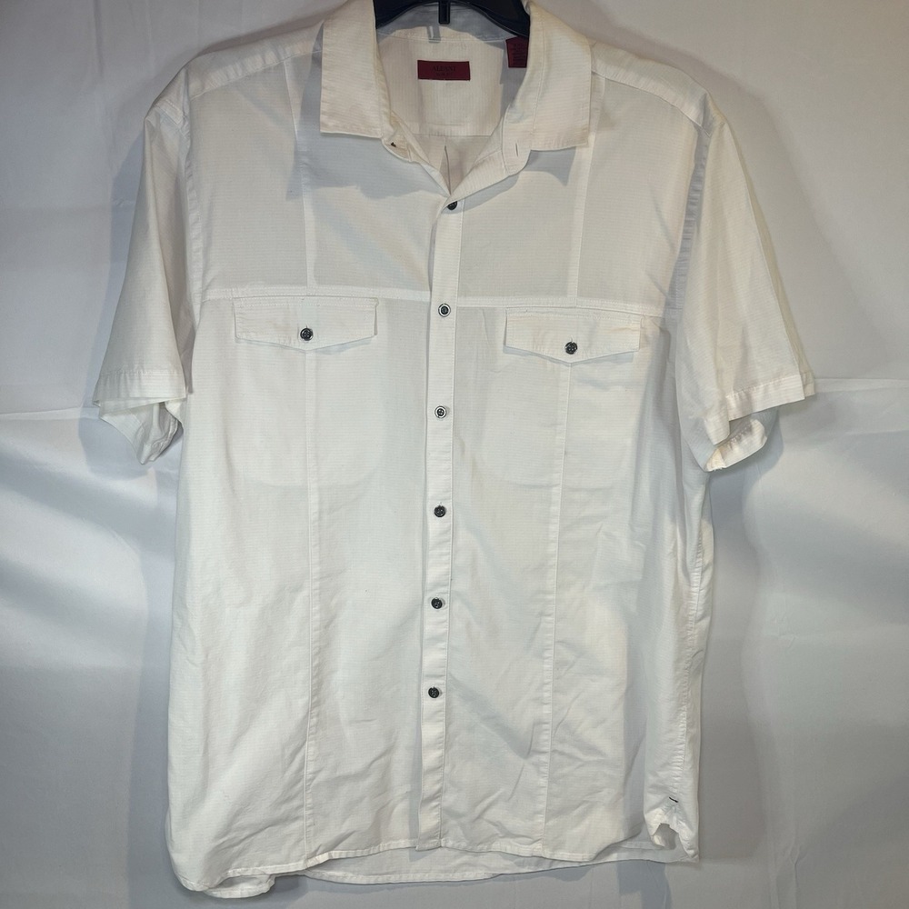 Alfani Slim Fit White Shirt XXL Cotton Button Up Short Sleeve Mens‎